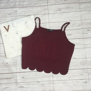 shein womens s maroon camisole scalloped edges cro